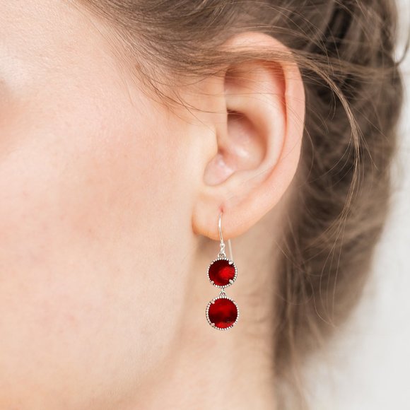 Recycled Vintage 1940s Red Beer Bottle Glass Sterling Double Take Earrings - Picture 3 of 5